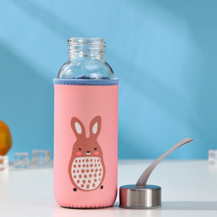 фото Бутылка для воды стеклянная в чехле «весёлые зверята», 300 мл, h=17 см, цвета микс