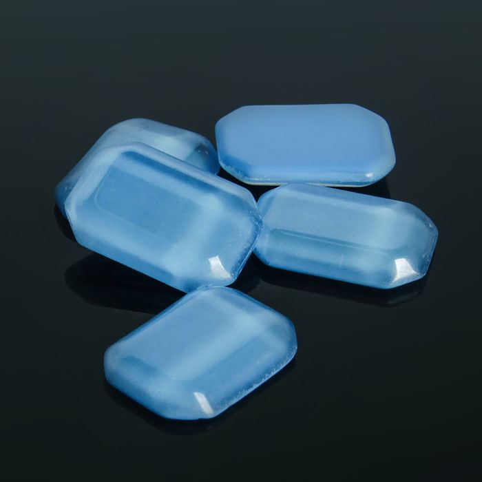 Кабошон стекло, прямоугольник 13*18мм (набор 5шт), цвет голубой