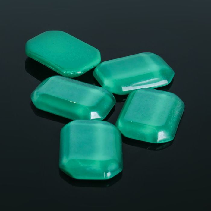 Кабошон стекло, прямоугольник 13*18мм (набор 5шт), цвет изумрудный