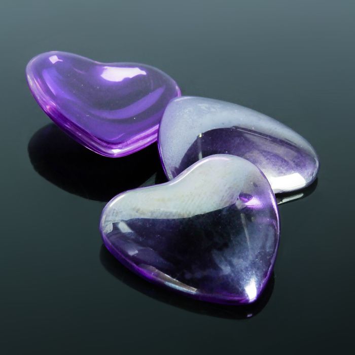 Кабошон стекло, сердце 25*25мм (набор 3шт), цвет фиолетовый