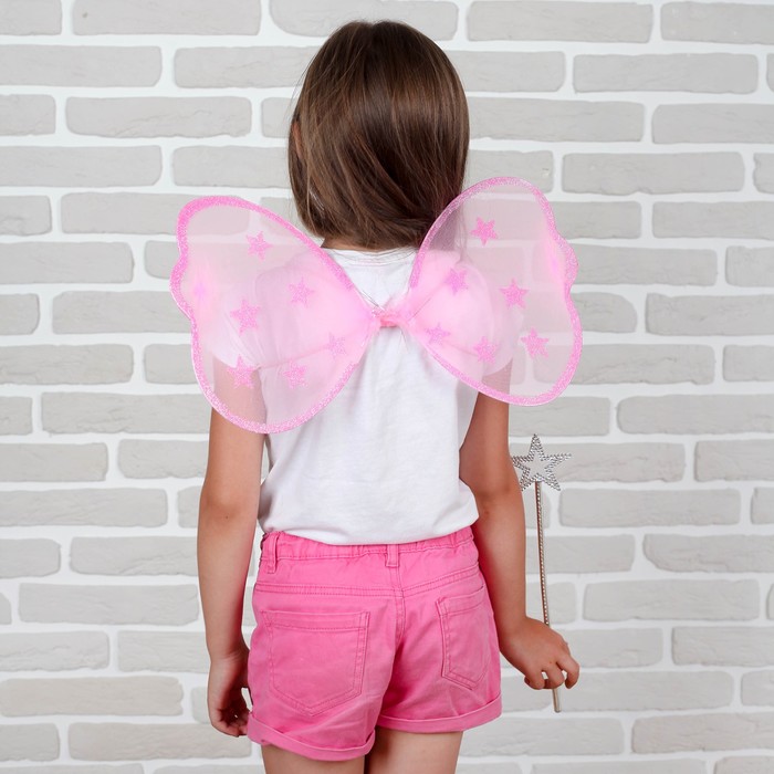 Карнавальный набор "Звездная фея" 2 предмета: крылья, жезл, цвет розовый