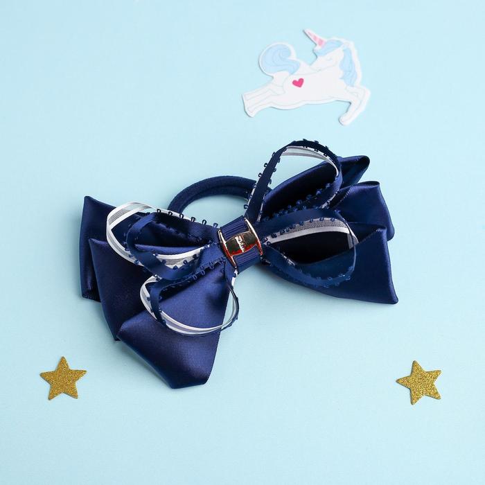 Бант для девочек "Школьница", каёмка, синий