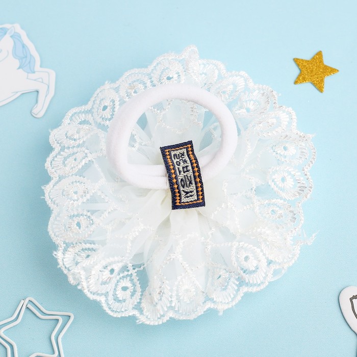 Бант для девочек "Школьница", кружево, цветочек, белый