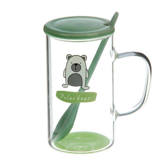 Кружка 400 мл "Веселый зоопарк", с крышкой и ложкой, цвета МИКС