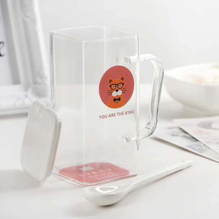 Кружка "Леопольд", с крышкой и ложкой, цвета МИКС