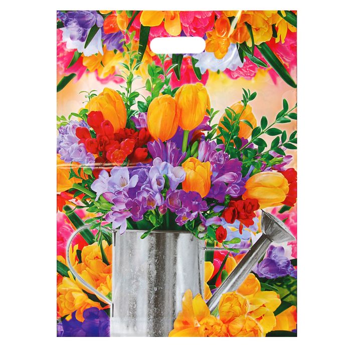 Пакет "Садовые цветы", полиэтиленовый с вырубной ручкой 36,5 х 48 см, 50 мкм
