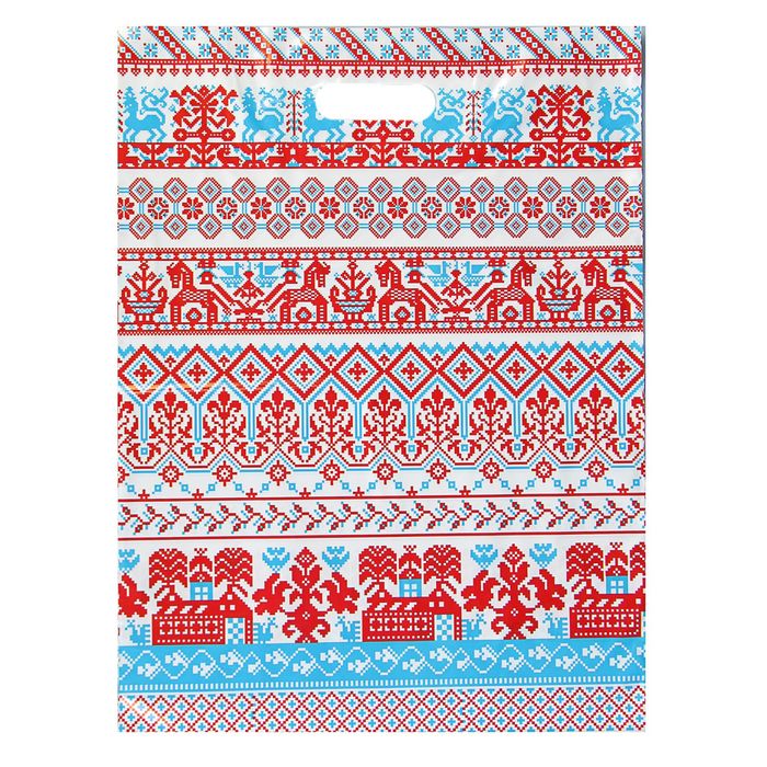 Пакет "Славянские узоры", полиэтиленовый с вырубной ручкой 36,5 х 48 см, 50 мкм