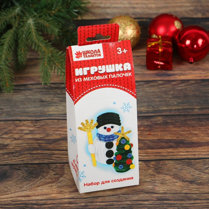 Игрушка из меховых палочек "Снеговик и ёлочка"