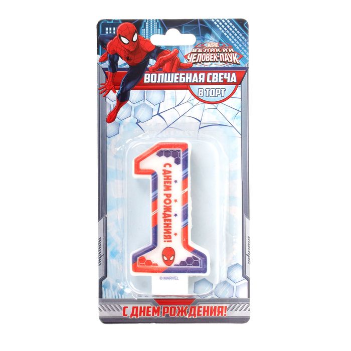 Свеча в торт 1 "С днем Рождения", Человек Паук