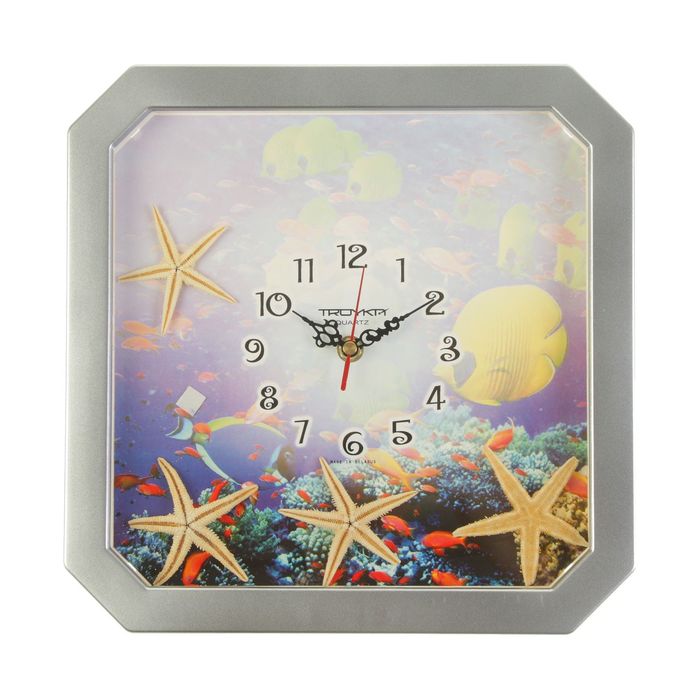 Часы настенные квадратные "Морские звёзды", серебристая рамка, 29х29 см
