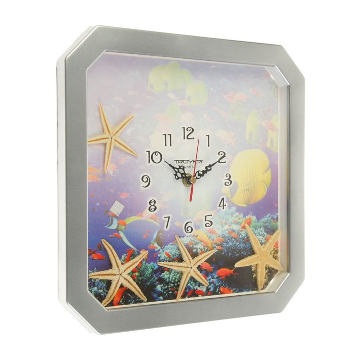 Часы настенные квадратные "Морские звёзды", серебристая рамка, 29х29 см