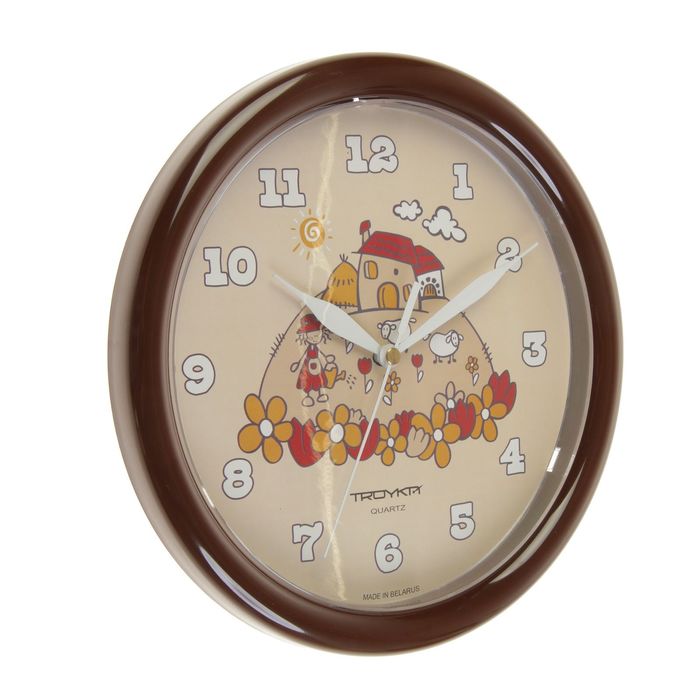 Часы настенные круглые "Дом", коричневый обод, детские, 24х24 см