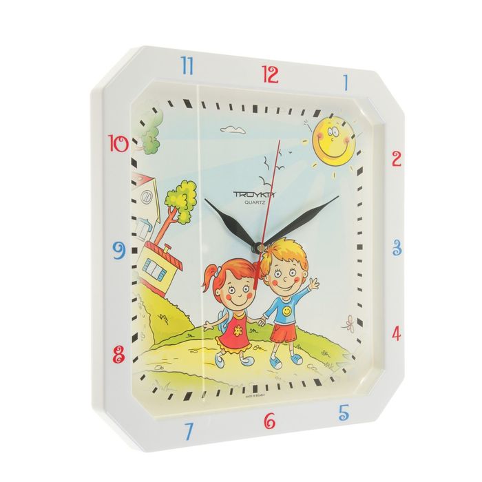 Часы настенные квадратные "Счастливые дети", белый обод, детские, 29х29 см