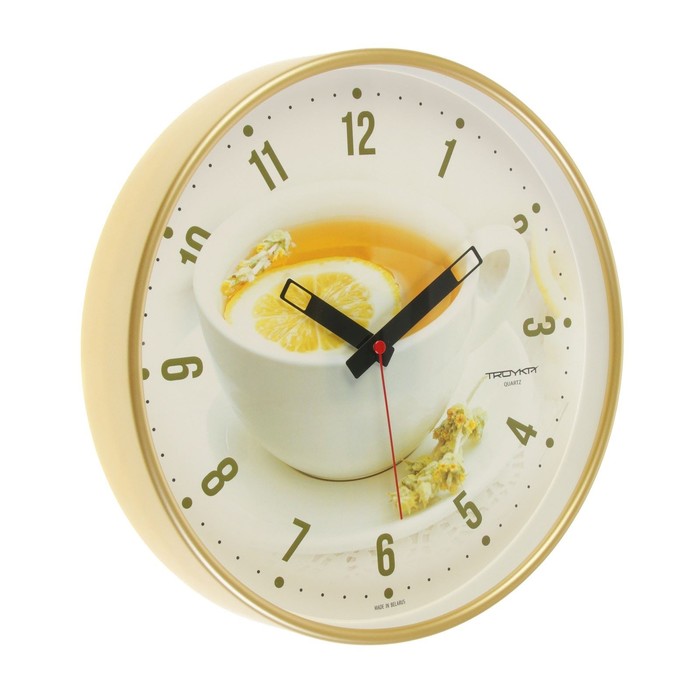 Часы настенные круглые "Чай с лимоном", золотистый обод, 30х30 см  микс
