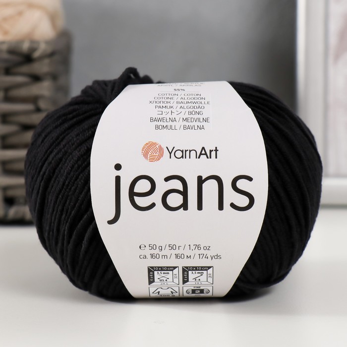 

Пряжа "Jeans" 55% хлопок, 45% акрил 160м/50гр (53 черный)