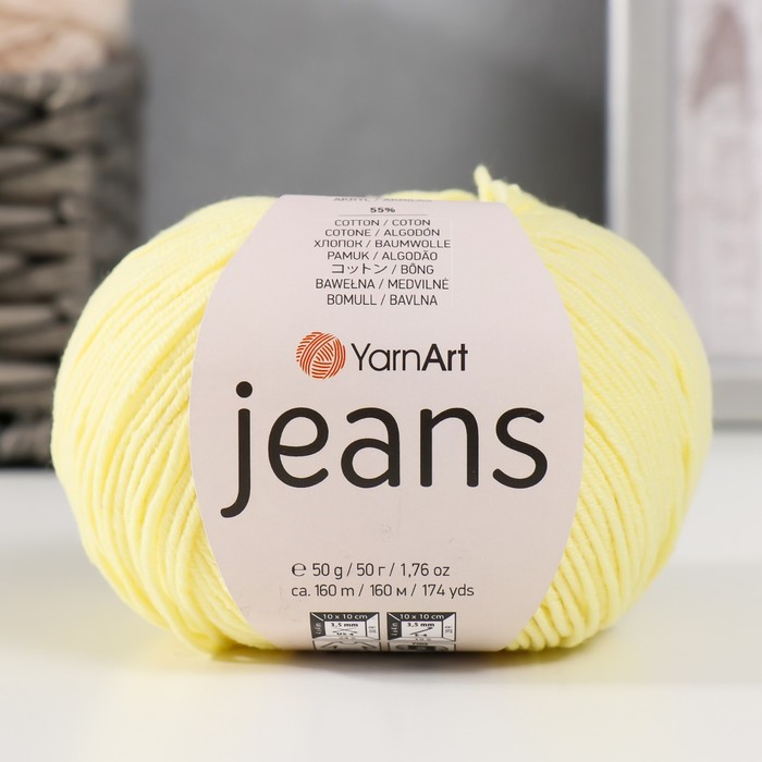 Пряжа Jeans 55% хлопок, 45% акрил 160м/50гр (67 лимон) пряжа yarnart jeans 55 % хлопок 45 % акрил 50 г 160 м 2 шт 79 мята