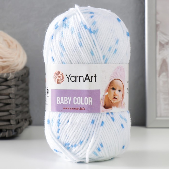 Пряжа "Baby color" 100% акрил 150м/50гр (5134 белый с голубым)