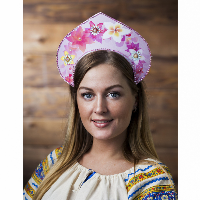 Кокошник "Цветочный хоровод", блёстки-глиттер