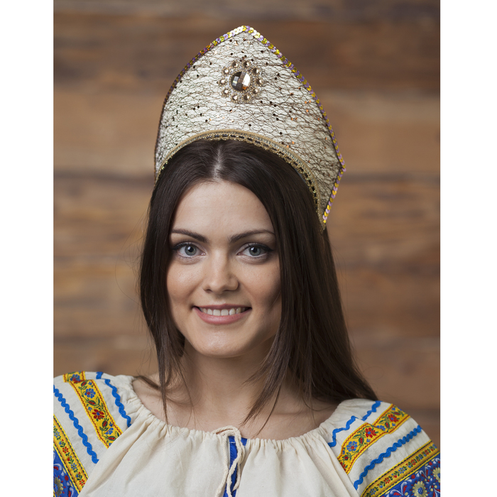 Кокошник "Паутинка-2", цвет желто-коричневый