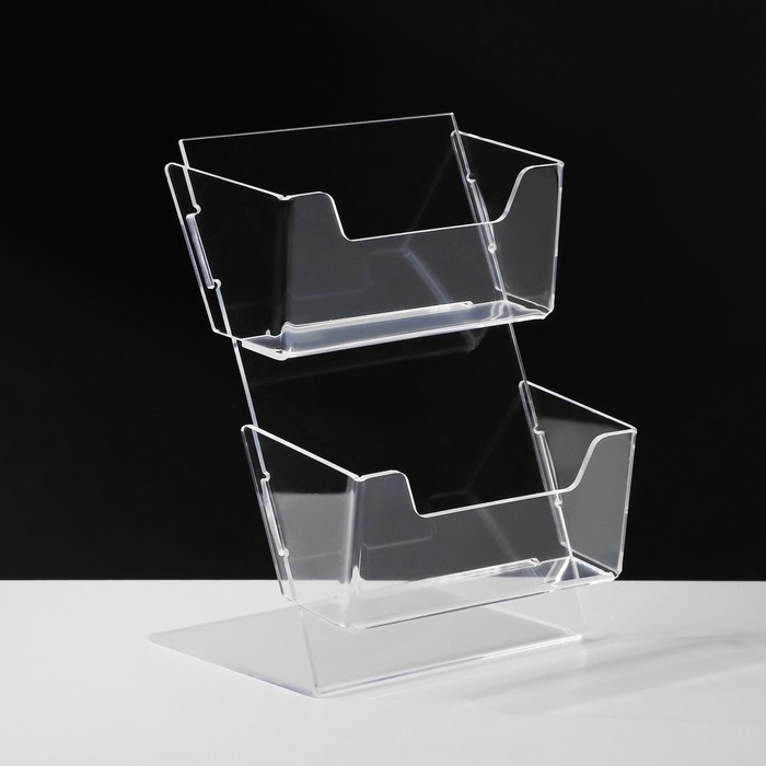 фото Настольная подставка под визитки, с двумя отделениями, 9,5x7,5x14 см, оргстекло 2 мм в защитной плёнке queen fair