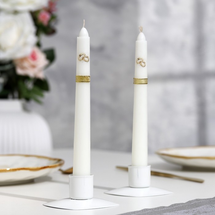Набор свечей свадебных Обручальные кольца, белый, родительские