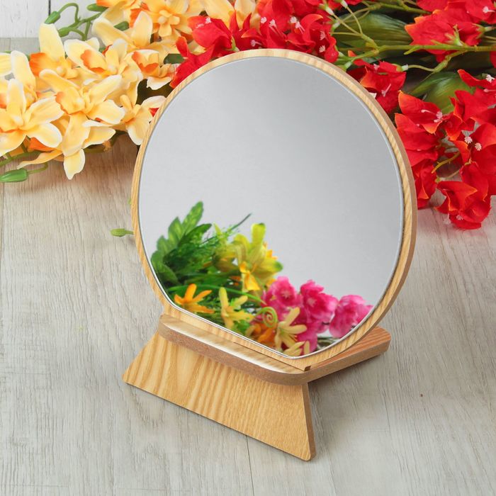 Зеркало на подставке, круглое, без увеличения, одностороннее, d=19см, цвет МИКС