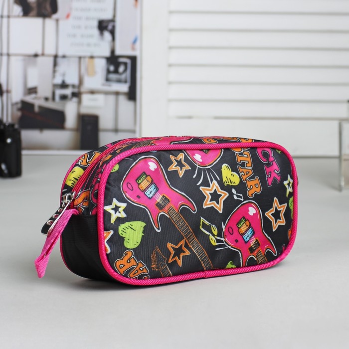 Набор косметичек школьный «Рок», на молнии, цвет розовый/чёрный