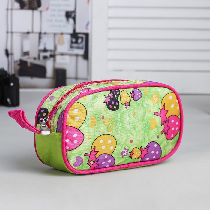 Набор косметичек школьный «Ягодки», на молнии, цвет зелёный