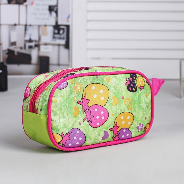 Набор косметичек школьный «Ягодки», на молнии, цвет зелёный