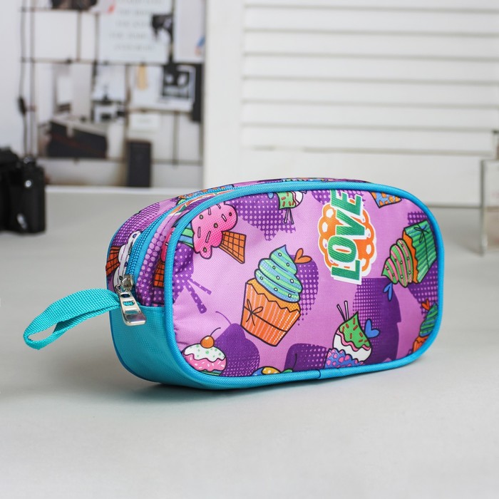 Набор косметичек школьный «Пироженка», на молнии, цвет сиреневый/голубой