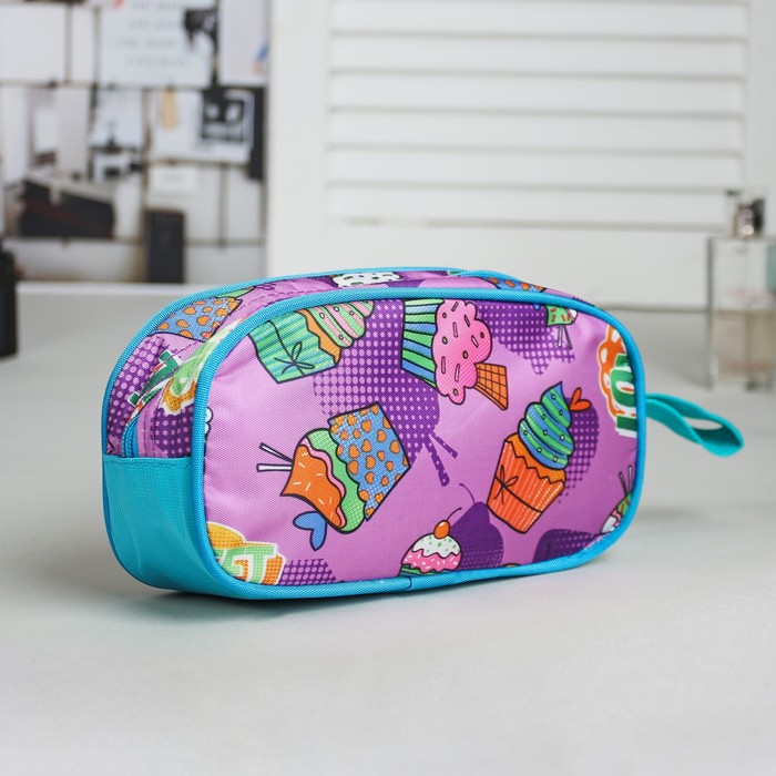 Набор косметичек школьный «Пироженка», на молнии, цвет сиреневый/голубой