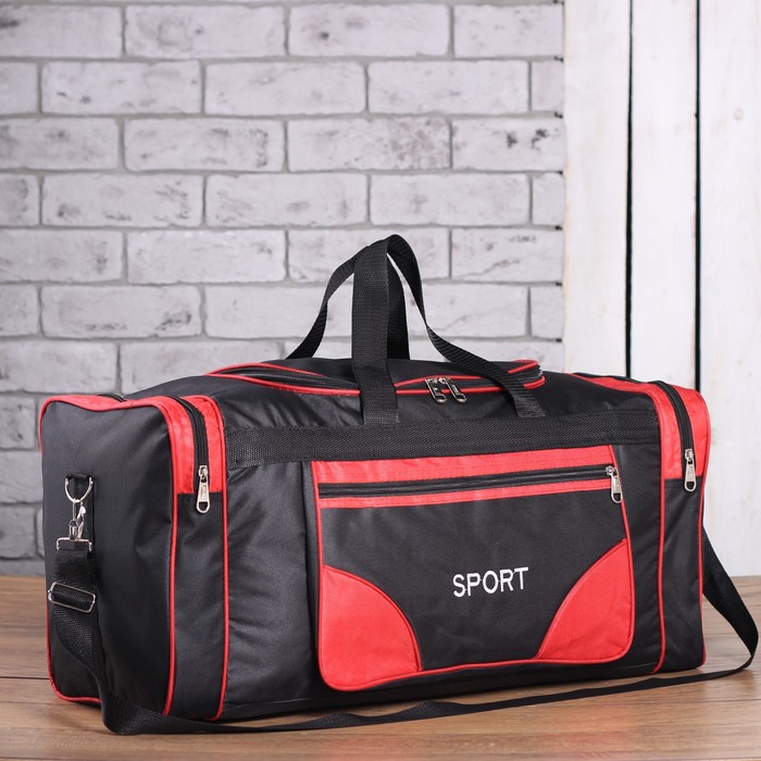 Сумка спорт Sport, 60*25*28, отд на молнии, 3 н/кармана, длин ремень, черный/красный