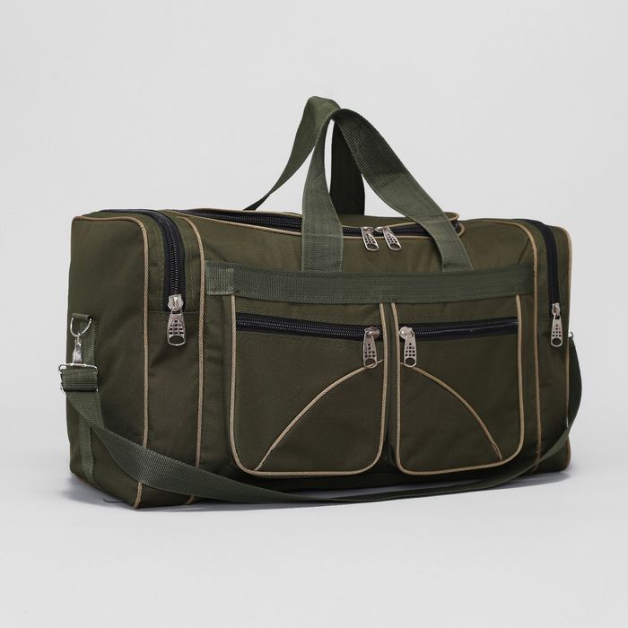 Сумка дорожная на молнии, 1 отдел, 4 наружных кармана, длинный ремень, цвет зелёный