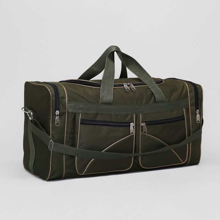 Сумка дорожная на молнии, 1 отдел, 4 наружных кармана, длинный ремень, цвет зелёный