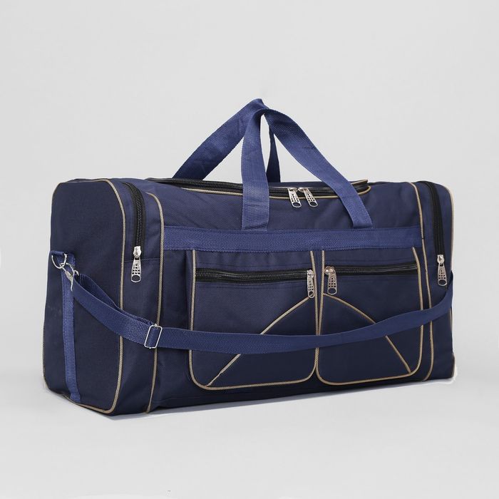 Сумка дорожная на молнии, 1 отдел, 4 наружных кармана, длинный ремень, цвет синий