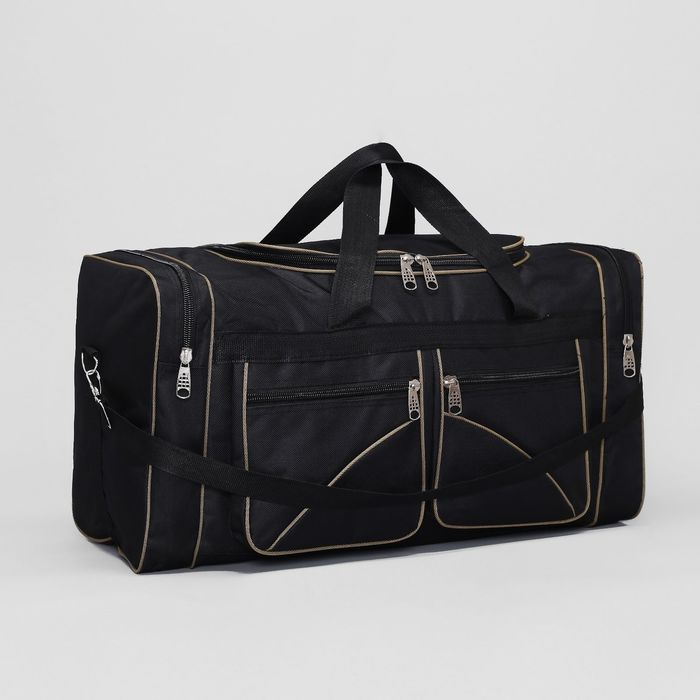 Сумка дорожная на молнии, 1 отдел, 4 наружных кармана, длинный ремень, цвет чёрный