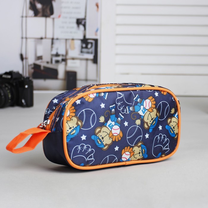 Набор косметичек школьный «Бейсбол», на молнии, сине/оранжевый