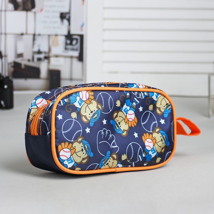 Набор косметичек школьный «Бейсбол», на молнии, сине/оранжевый