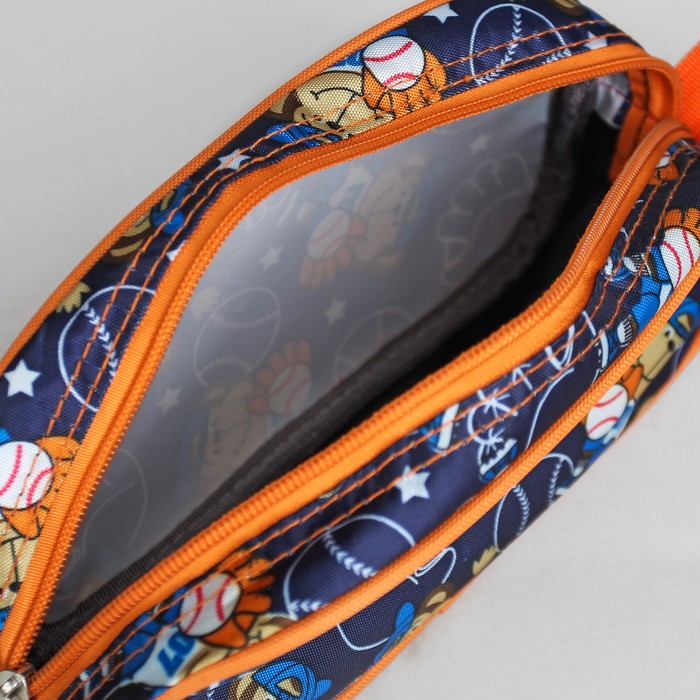 Набор косметичек школьный «Бейсбол», на молнии, сине/оранжевый