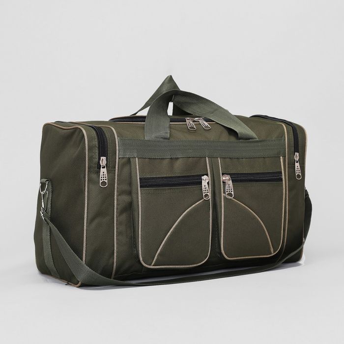 Сумка дорожная на молнии, 1 отдел, 4 наружных кармана, длинный ремень, цвет зелёный