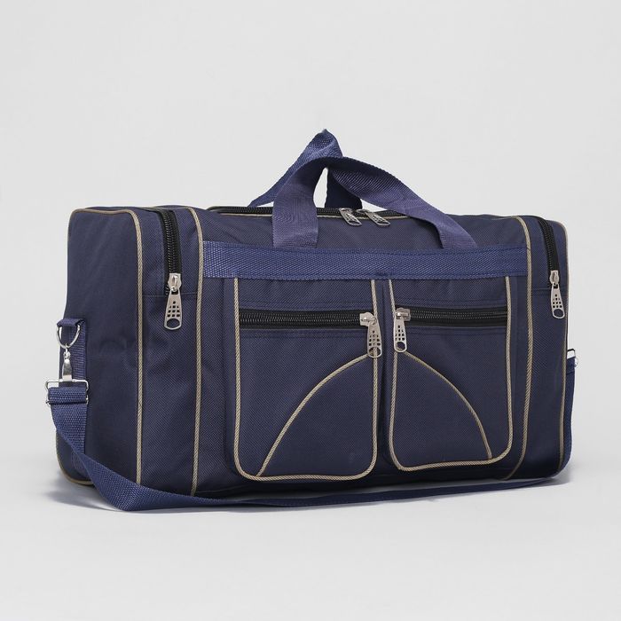 Сумка дорожная на молнии, 1 отдел, 4 наружных кармана, длинный ремень, цвет синий