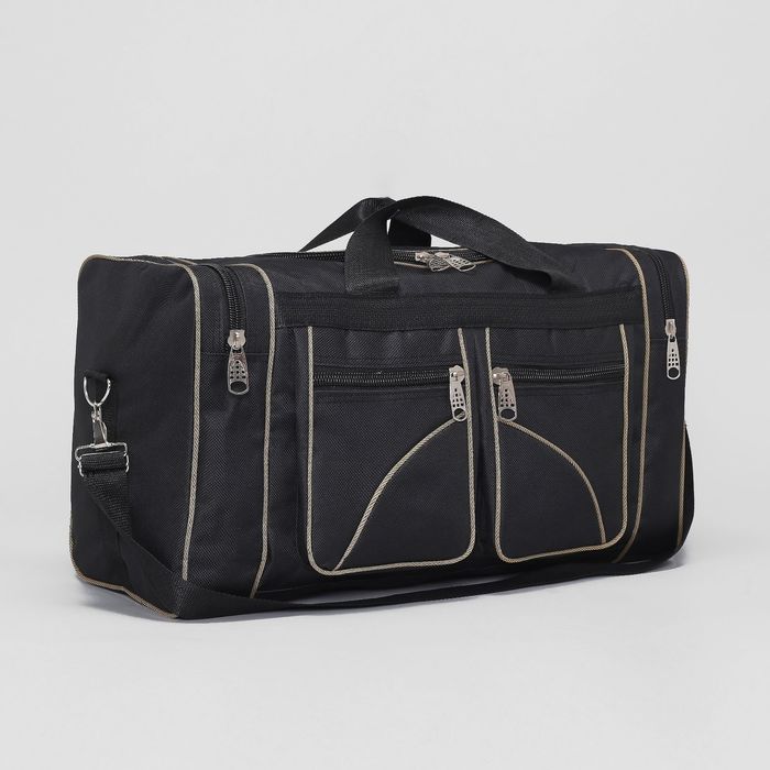 Сумка дорожная на молнии, 1 отдел, 4 наружных кармана, длинный ремень, цвет чёрный