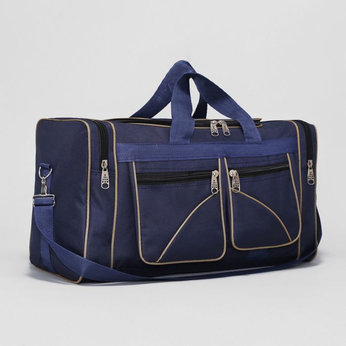 Сумка дорожная на молнии, 1 отдел, 4 наружных кармана, длинный ремень, цвет синий