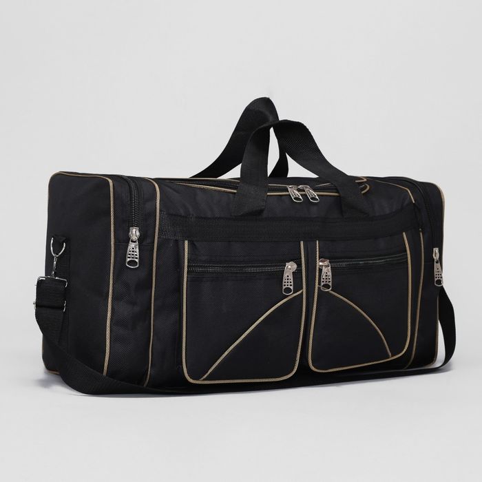 Сумка дорожная на молнии, 1 отдел, 4 наружных кармана, длинный ремень, цвет чёрный