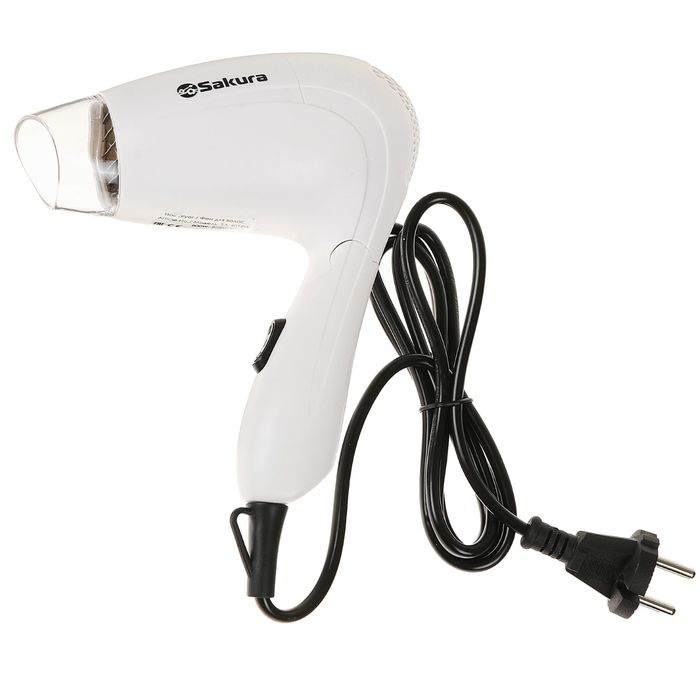 Фен для волос Sakura SA-4018W, 800 Вт, 2 режима, складная ручка, насадка-концентратор