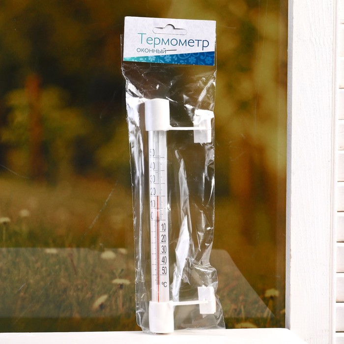 Пластиковый термометр оконный "Липучка" в п/п ,