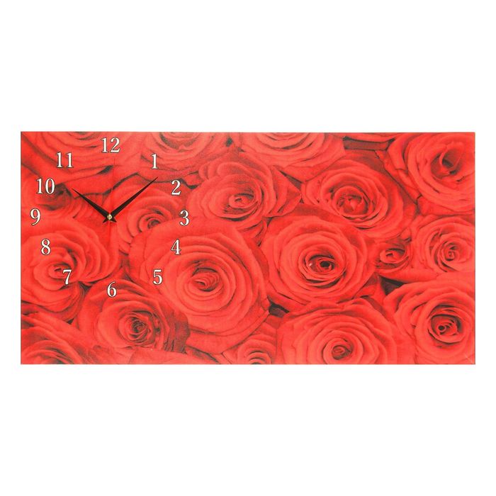 Часы на холсте "Красные розы", 40х76 см