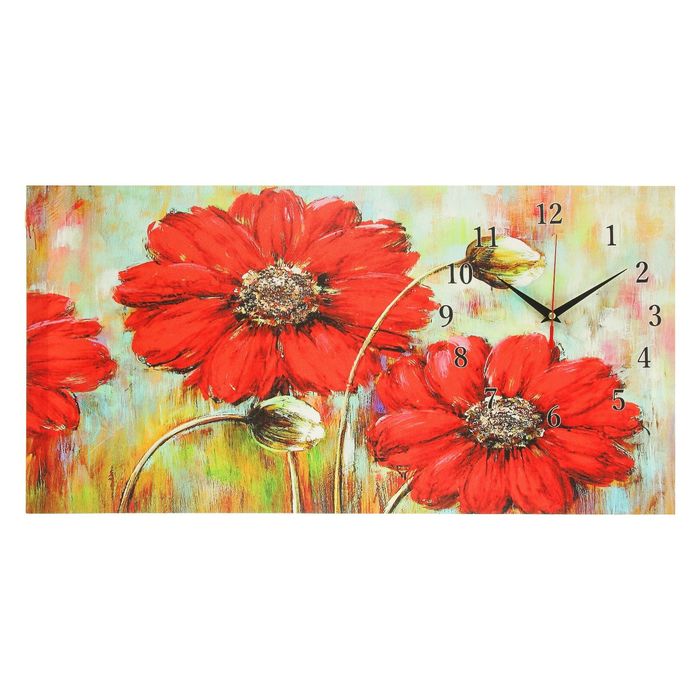 Часы на холсте "Красные цветы", 40х76 см микс