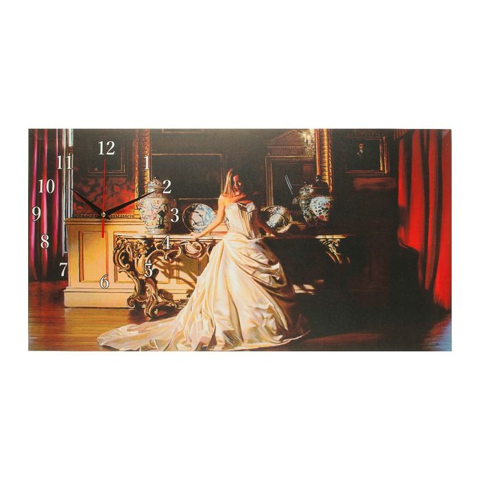 Часы на холсте "Девушка в белом платье", 40х76 см