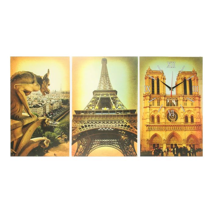 Часы на холсте "Париж", 50х100 см
